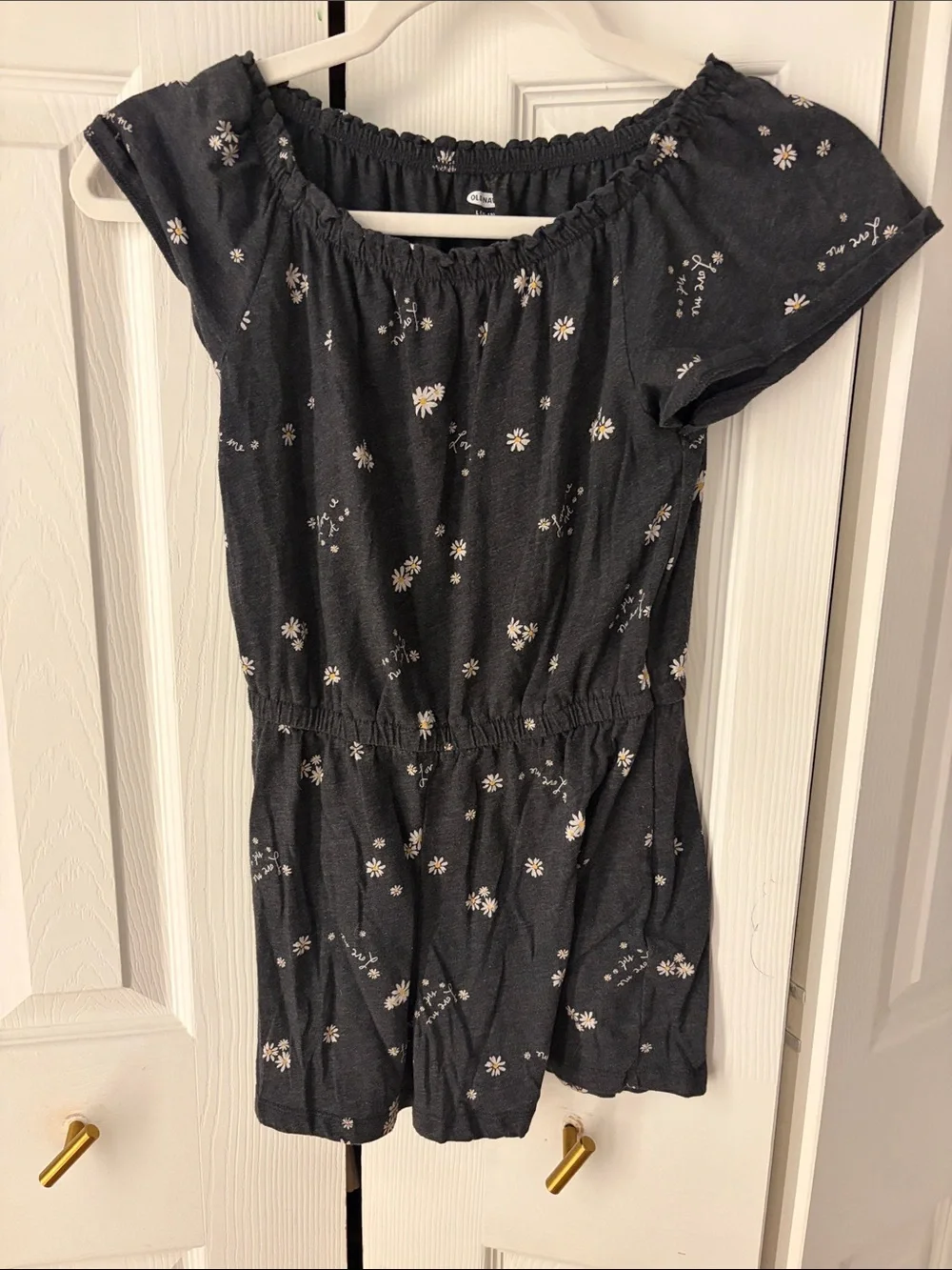 Old Navy Gray Daisy Off-Shoulder Romper